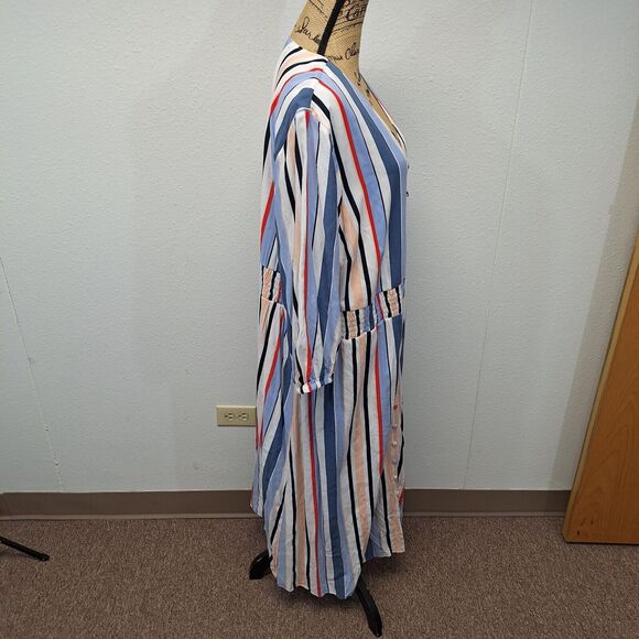Lane Bryant Shirt Dress V-Neck 3/4 Sleeve Striped Multicolor Women's Size 22 - Picture 2 of 12
